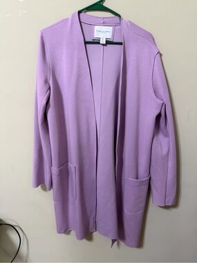 Carolina Belle Lavender scuba knit open Front Cardigan duster classy new